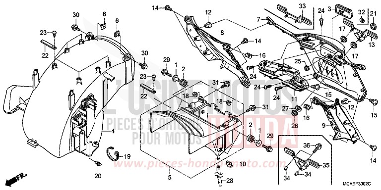 GARDE-BOUE ARRIERE (GL1800C/D/E/F/G/H) de Gold Wing GRAPHITE BLACK (NHB01) 2012